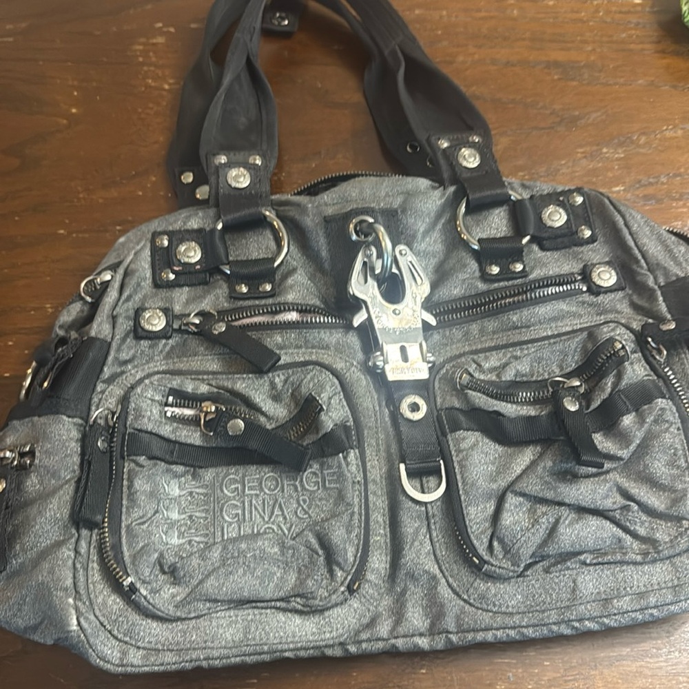 🖤 George Gina & Lucy silver shiny Nylon Satchel
